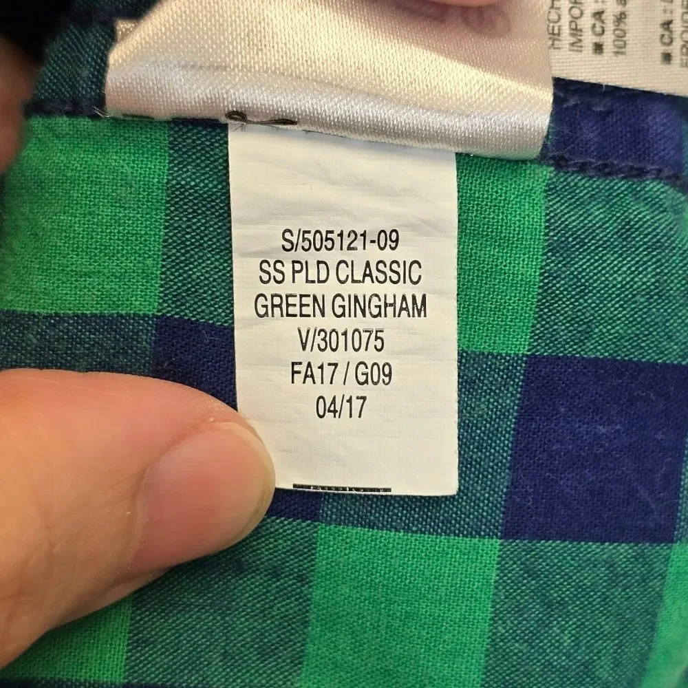 Old Navy Boys XS Classic Shirt Green Blue Plaid Short Sleeve Button Up Shirt
